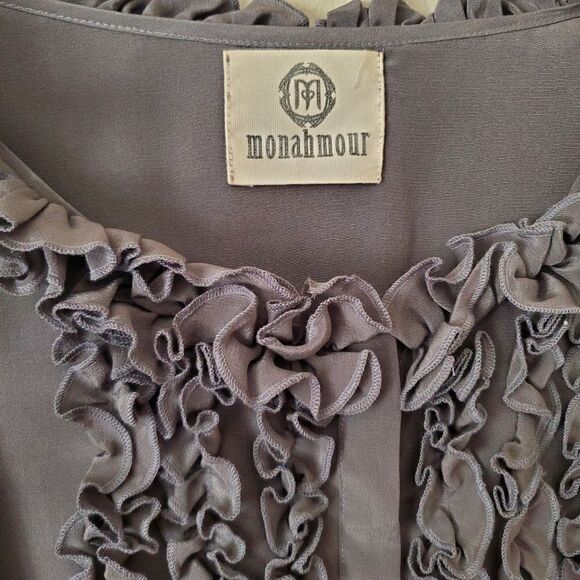 Monahmour Women's 100% Silk Blouse Gray Size Medium Lagenlook - Picture 6 of 8